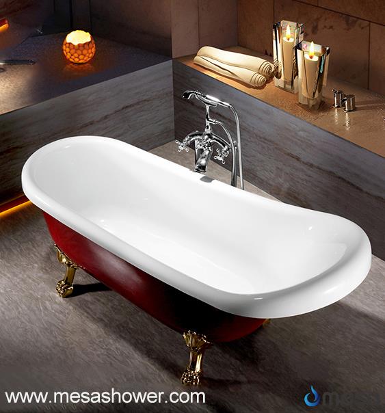 Oval Claw-Foot Slipper Acrylic Bathtub, Red, 67''