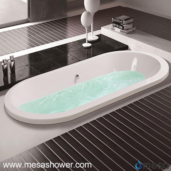 Center Drain 3 Size Optional Acrylic Oval Shape Soaking Injection Drop-in Bathtub
