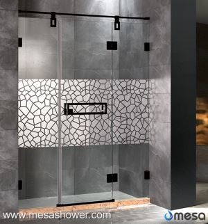 In Line Shower Door With Pattern Tempered Glass